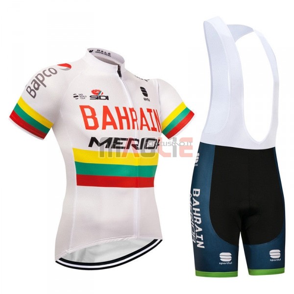 Maglia Bahrain Merida Campione Lituania Manica Corta 2018 Bianco